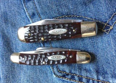1975 Case #6235 1/2 Swell End Jack &amp; 1965-69 Case #6318 Sh Sp Medium Stockman, both with CV &amp; bone