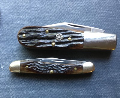 Queen #69 1/2 Barlow with D2 &amp; bone &amp; 1983 Case #62109X Mini Copperhead with CV &amp; bone