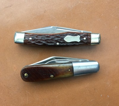 Fight'n Rooster Gunstock Stockman &amp; Cattaraugus #2159 Barlow, both with carbon &amp; bone
