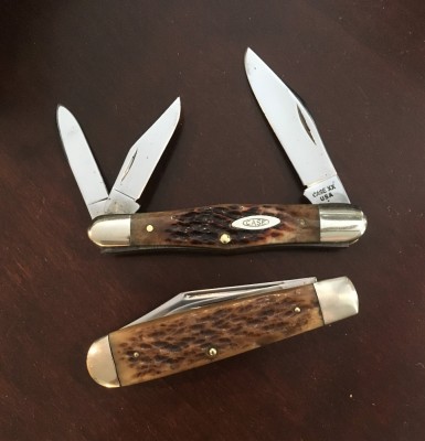 1979 Case #6383 Swell Center Whittler with CV &amp; bone &amp; a 1946-50 Camillus Swell End Jack with carbon &amp; bone