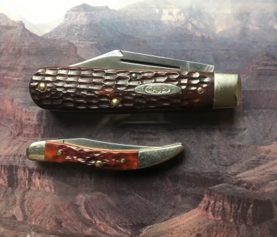 1940-64 Case #62031 1/2 Barehead Regular Jack &amp; 2015 #610096CV Small Texas Toothpick, both with CV &amp; bone