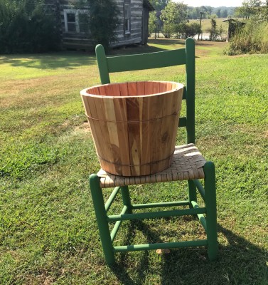 Cedar bucket on a white-oak-bottomed chair
