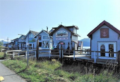 The shops on the Homer "spit" (little peninsula)