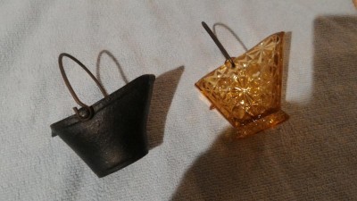 1 cast iron &amp; 1 glass coal bucket