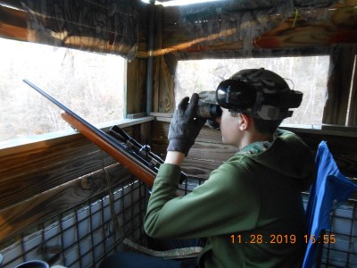 Middle grandson looking for Bambi on Thanksgiving afternoon.