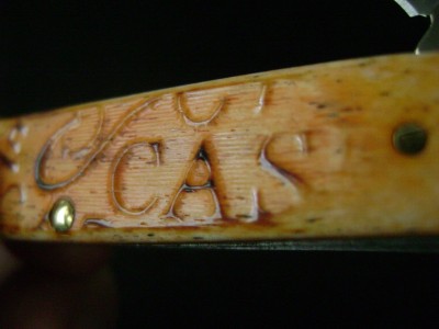 Case 2016 Mini Trapper 6207 SS Embossed Burnt Persimmon Orange Bone - Mark Handle.JPG