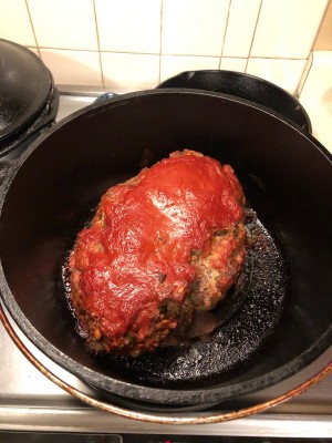 Meatloaf in a cast iron dutch oven