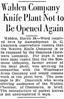 Walden Knife Company<br />Simmons Hardware Company<br />Winchester Arms Company mentioned.