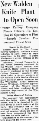 Orange Cutlery Company<br />Walden Knife Works<br />Schrade Cutlery Company<br />Winchester Arms mentioned.<br />See picture #4<br />April 4, 1929-this page.
