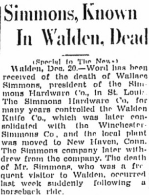 Wallace Simmons<br />Simmons Hardware Company<br />Walden Knife Company<br />Winchester Simmons Company mentioned.