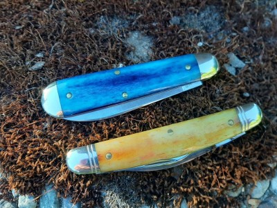 2017 #78 American Jack blue camel bone spear - 2020 #62 EZ 1/2 congress goldenrod camel wharn/pen