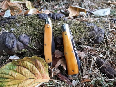 Schrade USA 893 autumn gold Jeffinn bones - Northfield 92 Eureka GEC autumn gold bone