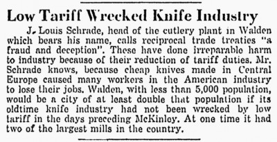 Editorial-J. Louis Schrade-Tariff mentioned.