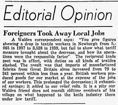 Knife industry-Tariff mentioned