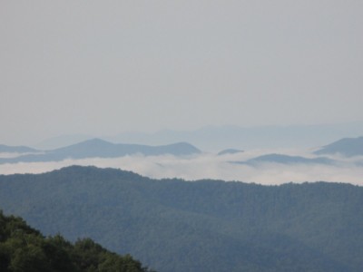 A sea of early morning fog in the valley below
