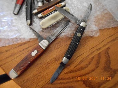 The Belknap-Primble is a #5727, the pen blade has been gnawed on a little too much.  Not sure what the Boker is other than a  Solingen Stockman.