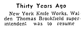 New York Knife Works Mentioned.<br />The Rest Of The Text Is Unknown.<br />Thirty Years Ago Would Make It September, 1921.