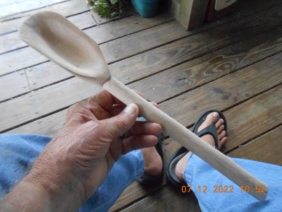 Finished product, a spoon made from a Sable Palm limb.