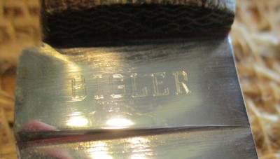 The first knives Jay Bigler made were engraved with his last name in block letters and all caps.