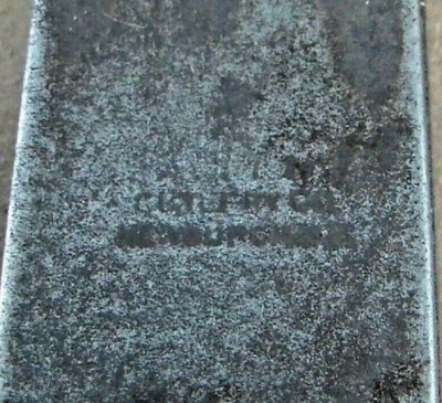 The Handle Maker Stamp.<br />ALLEN (over) CUTLERY CO (over) NEWBURGH N.Y.<br />I Can't Tell If There Is A Handle, Patent Date Stamp, <br />Or If There Is A Tang Stamp Or Stamps On The Blade <br />Or Blades.