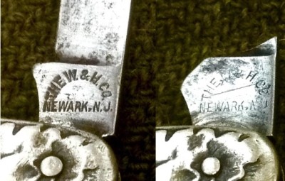 Left - The Main Blade Front Tang Stamp.<br />Right -The Secondary Blade Front Tang Stamp.