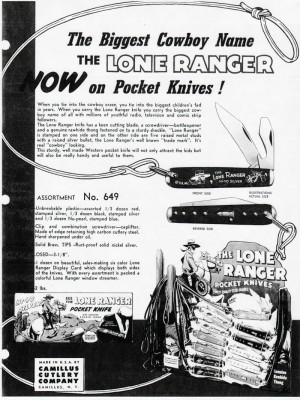 Lone Ranger, Camillus Cutlery, 1950