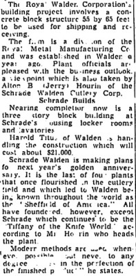 Article Part 3.<br />Schrade Walden Cutlery Corporation Mentioned.