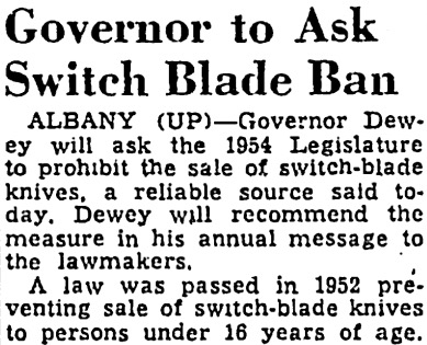 Switchblade Knife Ban Mentioned.
