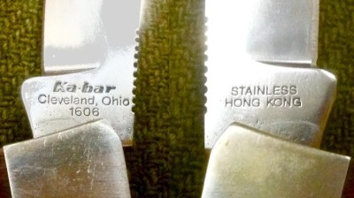 Knife #2.<br />Left - The Main Blade Front Tang Stamp.<br />Right - The Main Blade Back Tang Stamp.