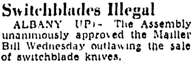 Switchblade Knives Mentioned.<br />See Picture #7-December 29, 1953.