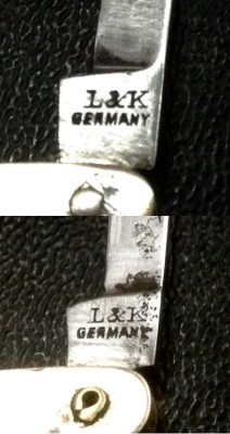 Top - The Main Blade Front Tang Stamp.<br />Bottom - The Secondary Blade Front Tang Stamp.
