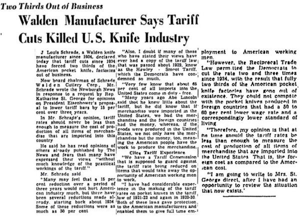 Hawley Smoot Tariff-J. Louis Schrade-Schrade Cutlery Corporation Mentioned.