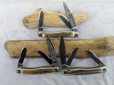 Saddle Tramp 3 3/4 inch 3 blade Gunstock Stockman with a sister knife