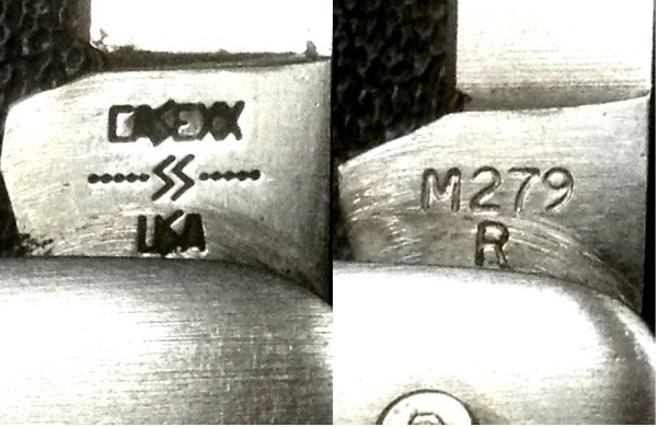 Left - The Main Blade Front Tang Stamp.<br />Right - The Secondary Blade Front Tang Stamp.