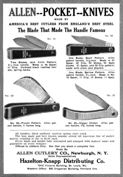 An ALLEN CUTLERY COMPANY Ad.