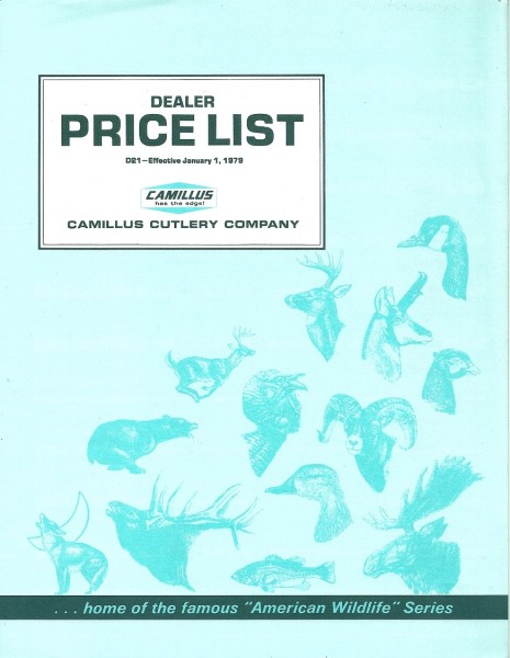 January 1979, CAMILLUS CUTLERY COMPANY Price List - Page 1.