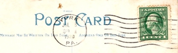 The Postcard Postmark, 1920.<br />NOT My Picture. NOT My Item.
