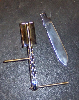 Here is a top view to show some of the simple file work. The pins are loose, just to hold it together for the pics. The bolsters are probably thicker than needed as are the liners. It will be a heavy knife, &amp; a heavy duty knife!