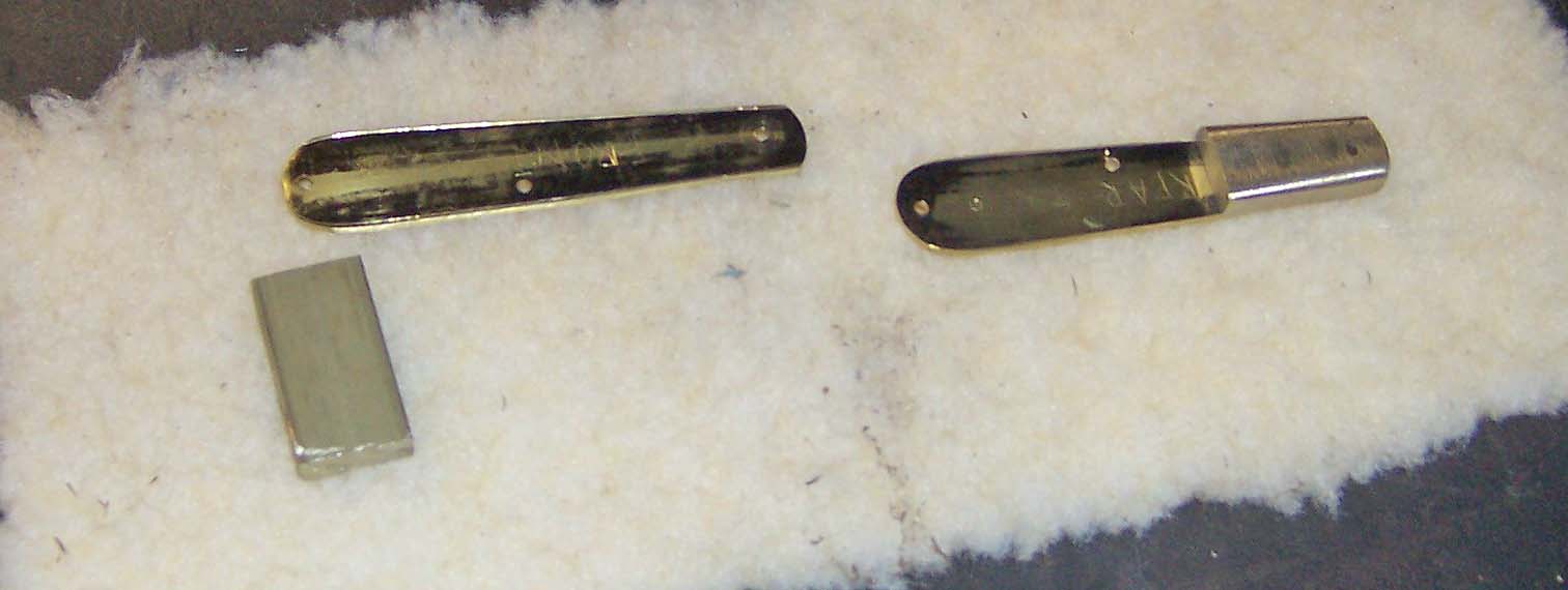 Here are the liners and bolsters in a rough state. One bolster is pinned on, the other is just a piece of bar stock.