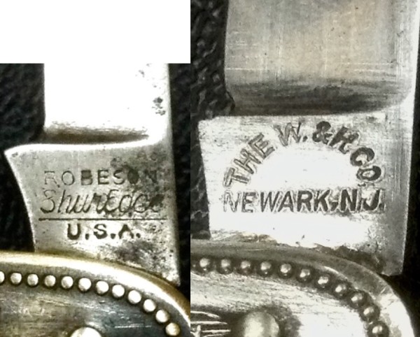 Left - ROBESON ShurEdge - 1916-1939.<br />Right - THE W &amp; H CO. (Whitehead &amp; Hoag) - ?