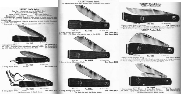 The Various Ulery Pocket Knife Patterns.<br />The U11 Is In The Far Right Column, In The Middle.