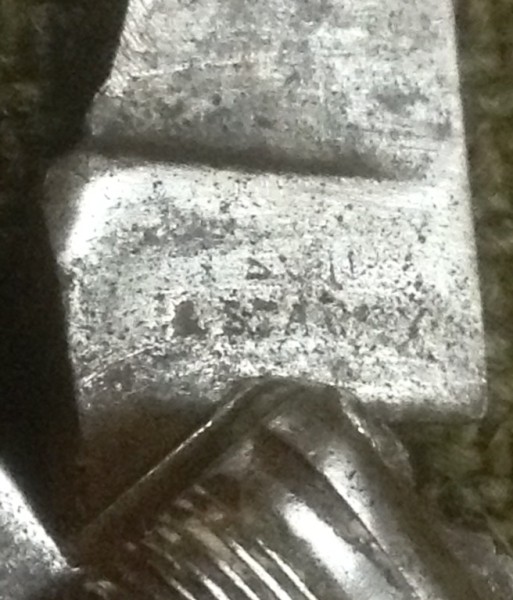 The Main Blade Front Tang Stamp. What Does It Say? <br />I Think There May Be Three Lines.<br />????Y (over) &amp; S????? (over) &amp; STAC?Y