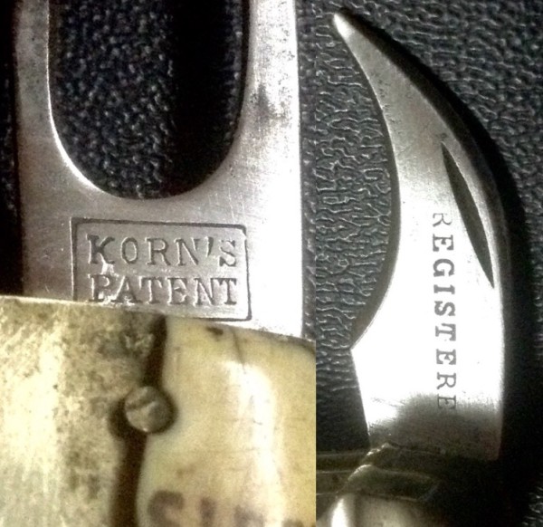 Left - The Cork Remover(?) Front Stamp.<br />Right - The Foil Cutter Stamp.