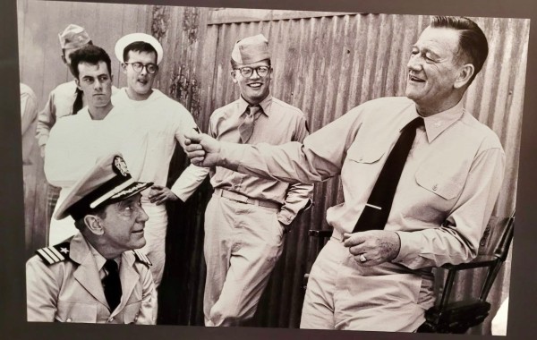 On set with sailors and Burgess Meredith