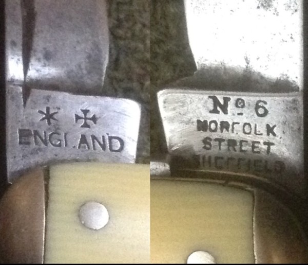 Left - The Main Blade Front Tang Stamp.<br />Right - The Main Blade Back Tang Stamp.