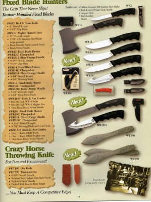 Fixed Blade Hunters wwith Kraton handles.  Note the chip-flint throwing knives.
