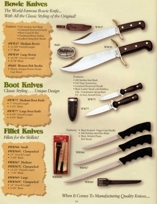Bowies, boot knives, fillet knives