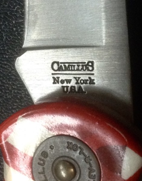 The Main Blade Front Tang Stamp.<br />CAMILLUS 5848F-&quot;Ol' Glory&quot; Series<br />Pocket Knife #38.
