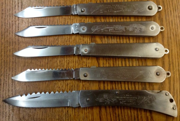 5.<br />Top To Bottom.<br />Cousin Willie's - Japan.<br />G. Schrade - USA.<br />Giegfried - Japan.<br />Scotchline - Japan.<br />Scotchline - Pakistan.