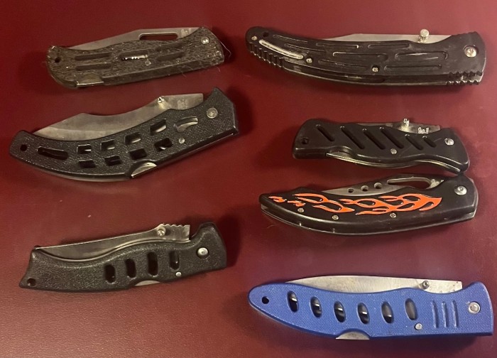 Seven Frost Cutlery knives, none alike